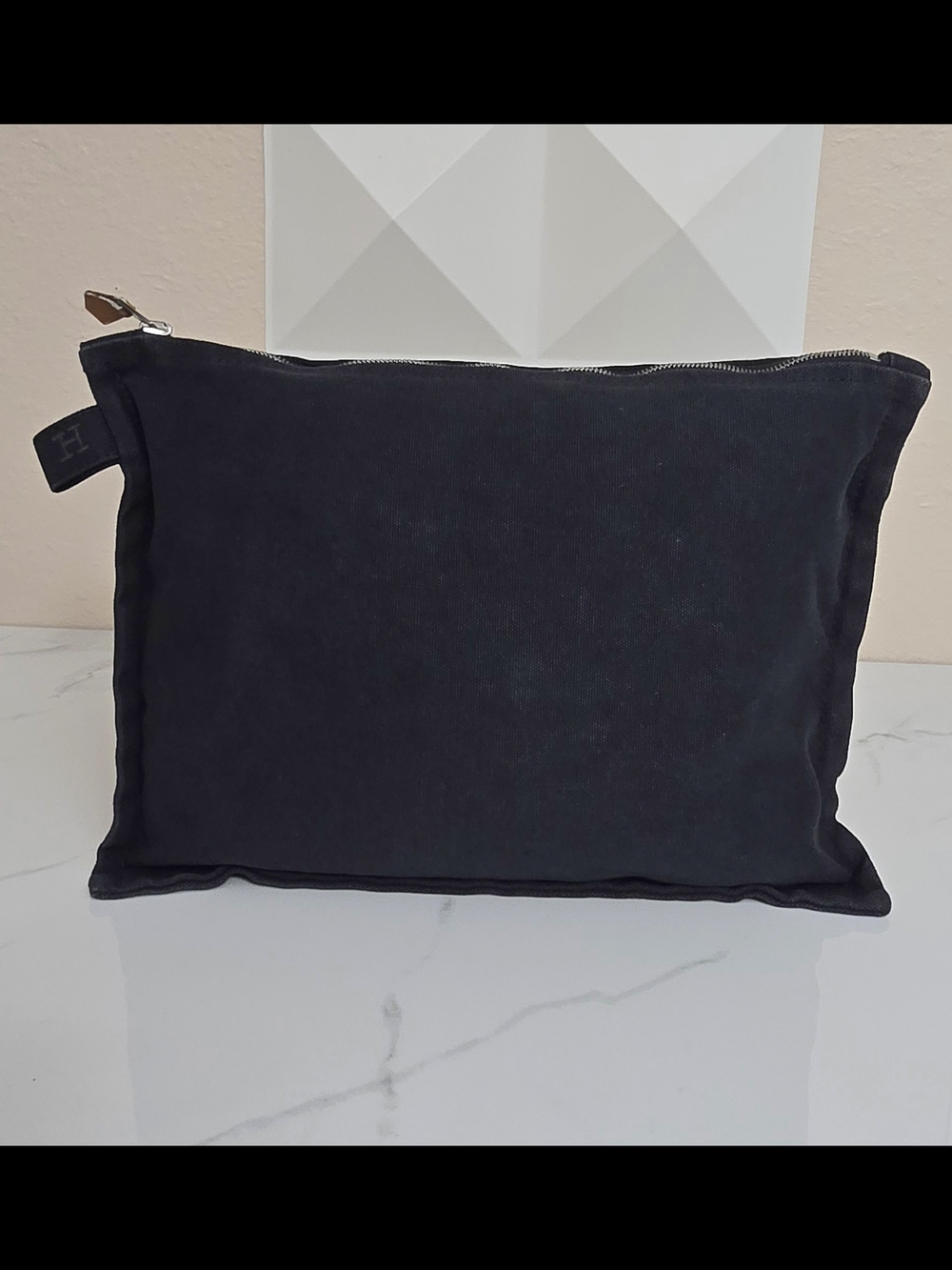 Hermès Paris Black Canvas Zip Pouch / Travel Cosmetic Case Made in France